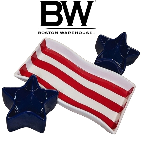 Boston Warehouse Vintage 2010 Flying Flags Serving Set - Picture 1 of 7
